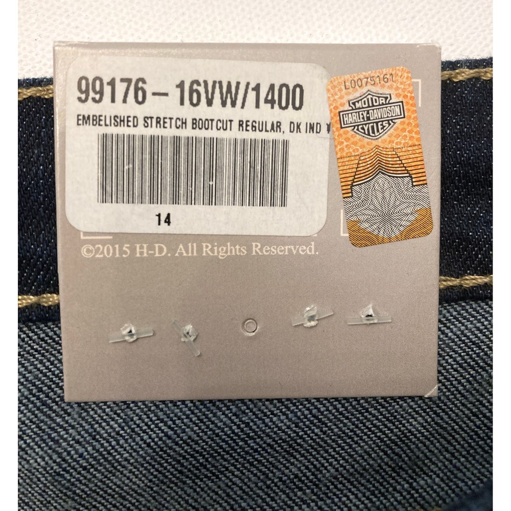 Harley Davidson Jeans Bootcut Mid-Rise Embellished Pocket Womens 14 Dk Wash NEW - Picture 7 of 16